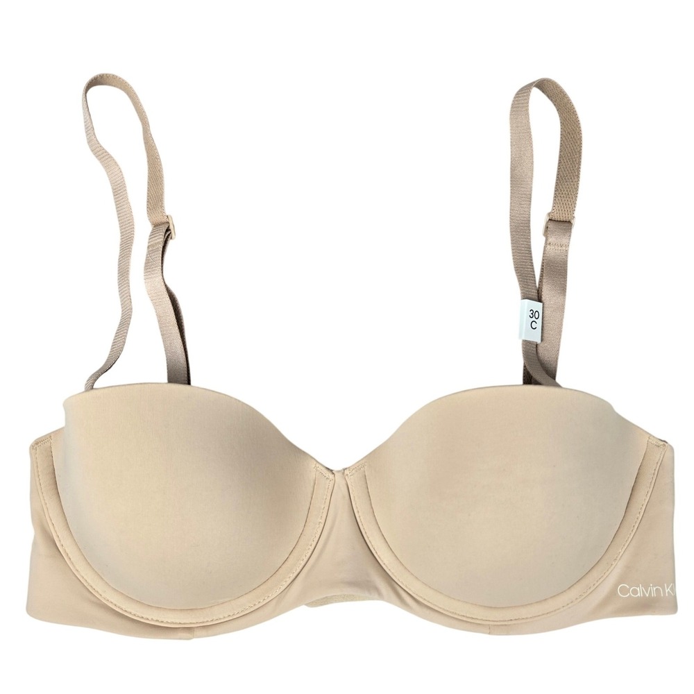 Calvin Klein QF5677 Perfectly Fit Push-Up Strapless Bra Beige 30C NEW